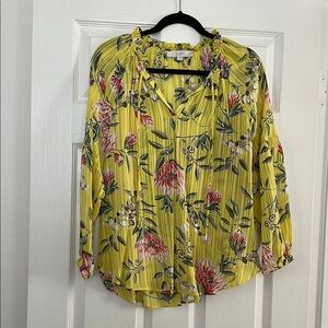LOFT Women's Yellow Floral Blouse